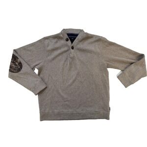 Vintage Tommy Hilfiger Sweater Mens MED Beige Shawl Collar Elbow‎ Patch Y2K 00s